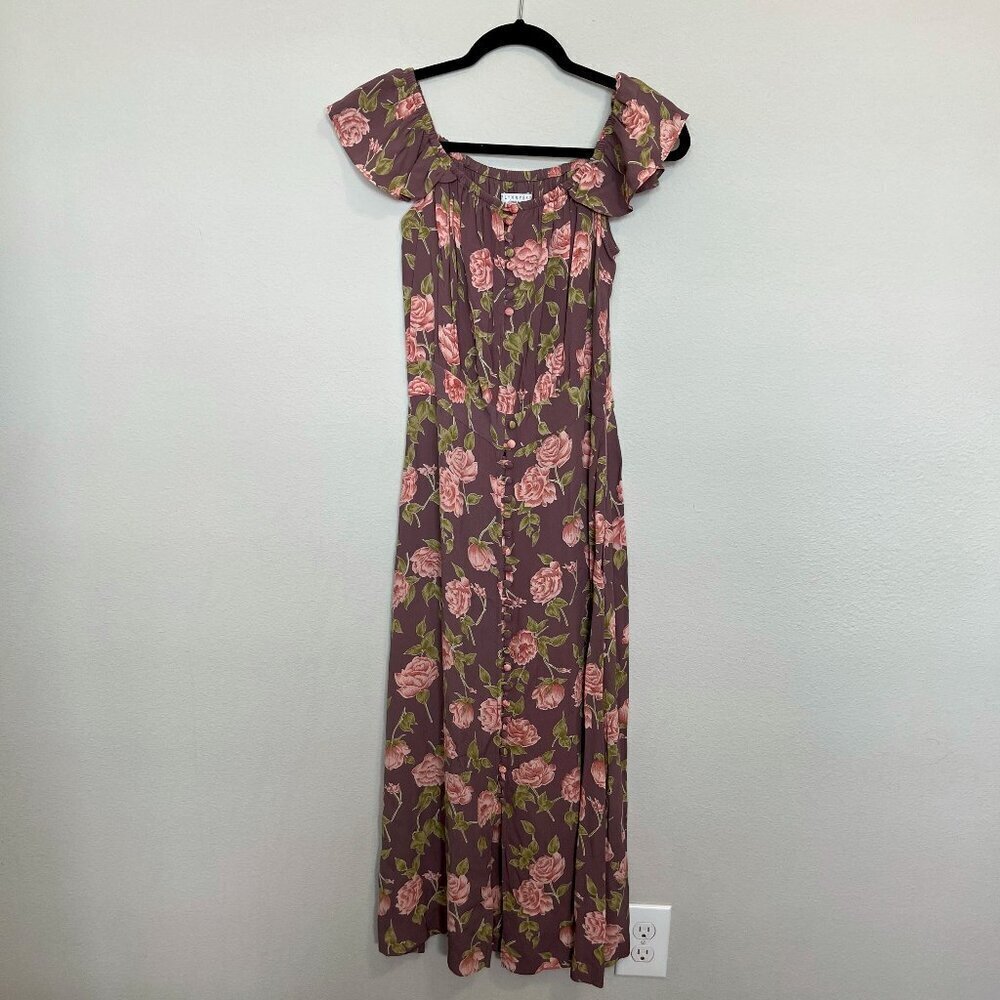 Flynn Skye Tori Midi Dress Size Medium In Mauve Blossums - Picture 2 of 6